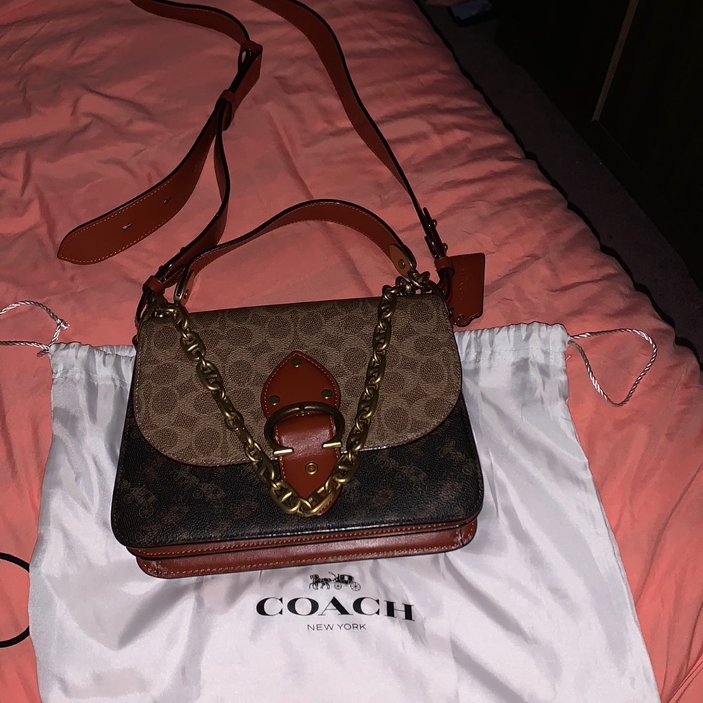 Brown tan & gold  Coach cross body bag.